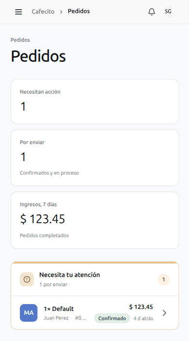 Tienti — panel del vendor, pedidos